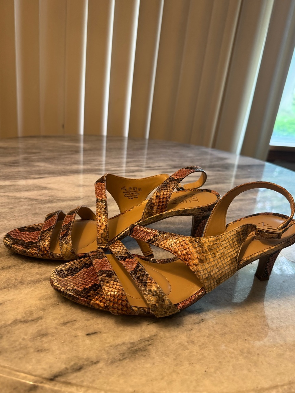 Naturalizer Multi-Tone Snake-Print Strappy Slingback Heels